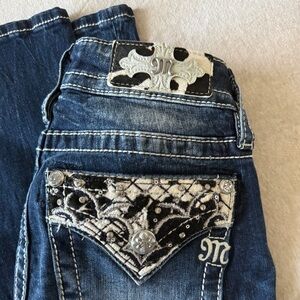 Miss Me Dark Blue Low Rise Jeans with Silver Accents